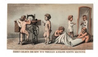Wheeler & Wilson Sewing Machine Naked Children George W Brown Boston Card C1880s