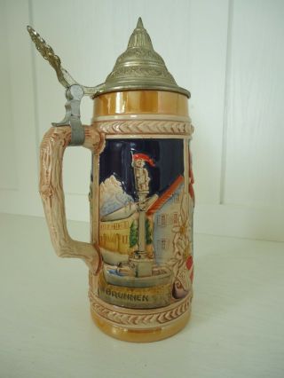 Gerz Beer Stein Lidded Brunnen Garmisch Dbgm Barware Decor Vintage 50 