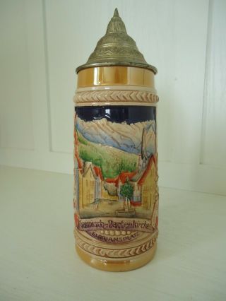 Gerz Beer Stein Lidded Brunnen Garmisch DBGM Barware Decor Vintage 50 ' s 2