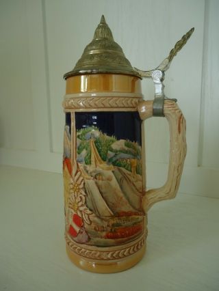 Gerz Beer Stein Lidded Brunnen Garmisch DBGM Barware Decor Vintage 50 ' s 3