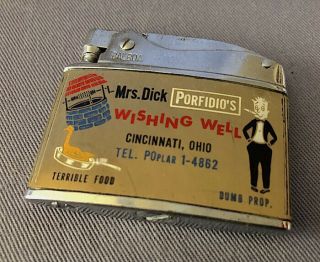 Vintage 1960s Mrs.  Dick Porfidio’s Wishing Well Restaurant Cigarette Lighter