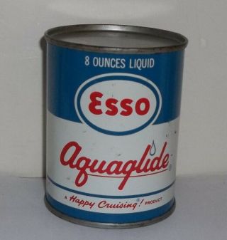 Vintage Esso Aquaglide Outboard Motor Oil Full Steel 8 Oz Can