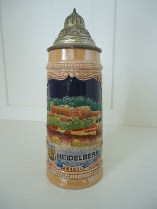 Gerz Beer Stein 14 Lidded Heidelberg DBGM Barware Decor Vintage 50 ' s 2