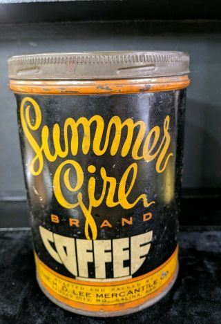 Summer Girl Coffee Tin Can 1 Lb H D Lee Mercantile Co.  Kansas City Salina Kansas