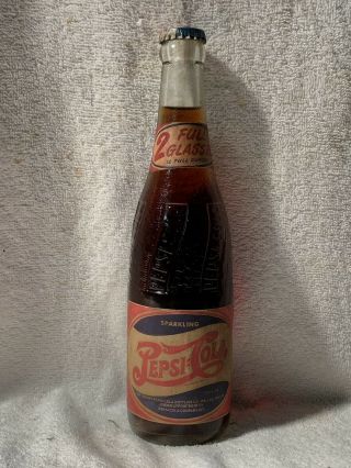 Full 12oz Pepsi - Cola 2 Full Glasses Paper Label Soda Bottle Philadelphia Pa