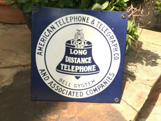 Vintage " Bell System Local & Long Distance Telephone At&t " 8 " Sign Blue & White