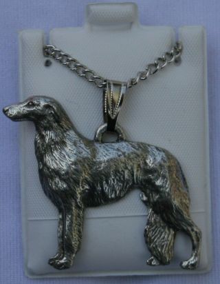 Borzoi Dog Harris Fine Pewter Pendant W Chain Necklace Usa Made