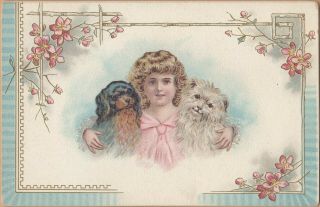 Victorian Trade Card - French Market Coffee - Orleans,  La - Girl W/ Two Small Dogs