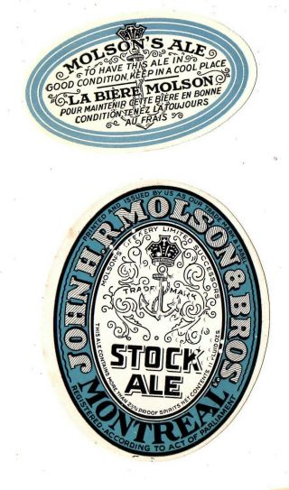 1928 John R.  Molson & Bros Brewery,  Montreal,  Canada Stock Ale Label Set