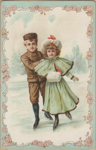 Victorian Trade Card - French Market Coffee - Orleans,  La - Couple Ice Skating