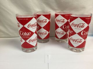 Vintage Coca Cola Red And White Diamond Drinking Glasses Set Of Four 4 12oz