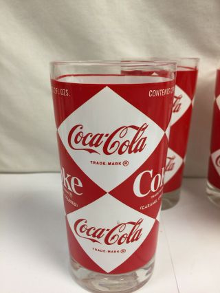 Vintage Coca Cola Red and white diamond drinking glasses set of four 4 12oz 3