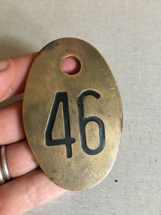 Vintage Number 46 Farm Cow Tag 46 Antique Brass Metal Cattle Tag Keychain Fob