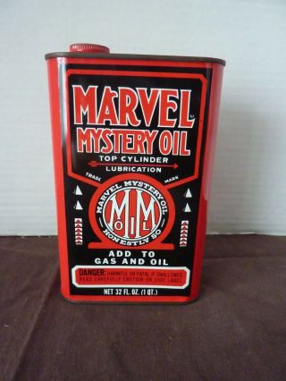 Vintage 1 Quart Marvel Mystery Oil Can Full