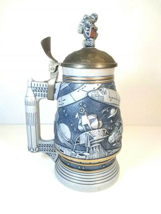 1991 Avon Conquest Of Space Lidded 3d Pewter Ceramic Beer Stein Collectible