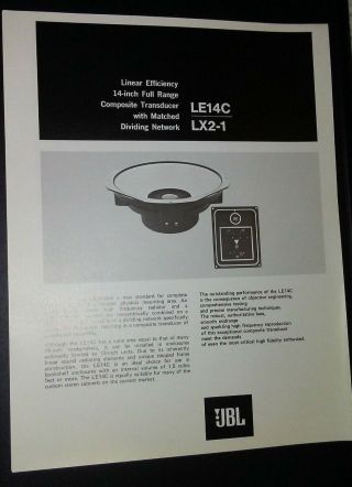 Vintage Jbl Composite Transducer Speaker Le14c / Lx2 - 1 Ad Brochure Info Sheet