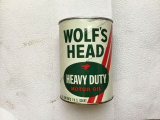 Vintage Wolfs Head Motor Oil Can 1 Quart - Usa Made -