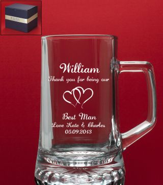 Personalised Engraved Glass Tankard - Best Man Etc Any Message Engraved - Gift Boxed
