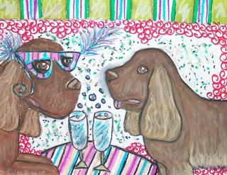 Sussex Spaniel Drinking Champagne Mardi Gras Dog Collectible 8 X 10 Art Print