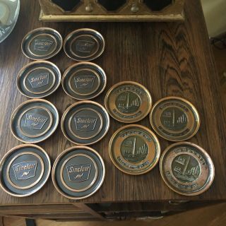 12 Vintage Sinclair Oil Copper Advertising Coasters By Hyde Park
