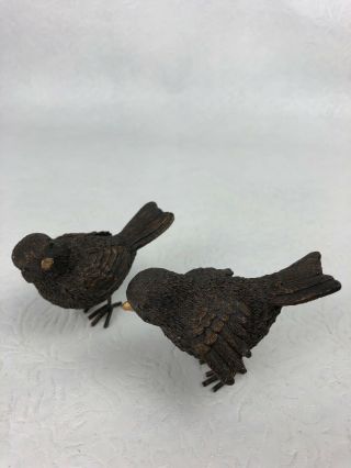 Bird Figurines Sparrow Small Resin Antique Bronze Color Metal Feet Set Of 2