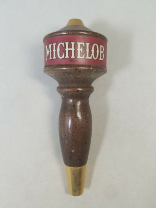 Vintage Michelob Beer Tap,  Round,  Maroon And Wooden Beer Tap Handle