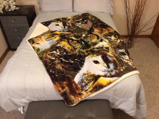 Owl Owls Sherpa Blanket Throw Very Thick Very Soft 50 X 60 Inches