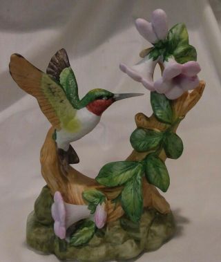Royal Carlton - Arnart Porcelain Hummingbird & Hibiscus Figurine 6 " 1983 Taiwan