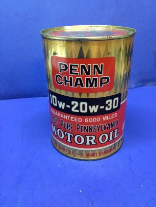 Vintage Penn Champ 100 Pure Pennsylvania Quart Oil Can Empty Metal