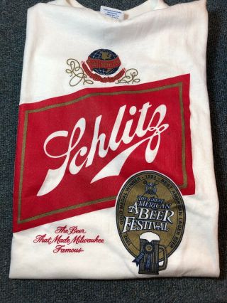 Schlitz Tee Shirt 1992 Great American Beer Festival Size Large Vintage White