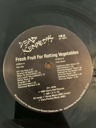 DEAD KENNEDYS Fresh Fruit For Rotting Vegetables IRS 70014 1981 & Poster 1st US 8