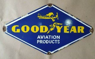 Goodyear Aviation Products Vintage Porcelain Sign 18 X 10 Inches