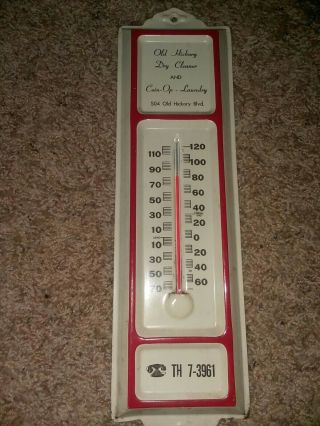 Vtg Metal Tin Thermometer Advertising Old Hickory Dry Cleaning & Laundry