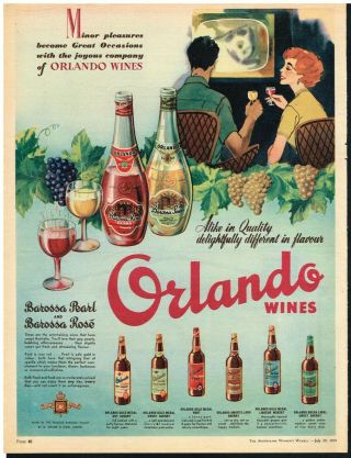 Wine Ad Orlando Wines Barossa Wine Advert 1959 Vintage Print Ad Retro