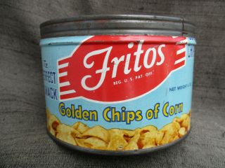Old Vintage 1940s - 1950s Early Fritos Corn Chips 6 Oz.  Tin Key - Wind Can