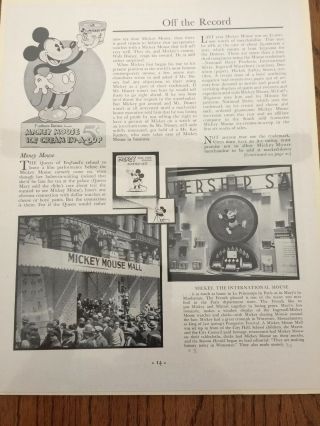 1933 " Off The Record " Article About " Mickey Mouse & Queen Of England " - 2 Pages