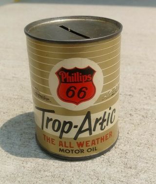 Vintage Miniature Phillips 66 Motor Oil Can Coin Tin Metal Bank
