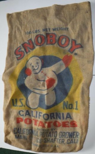 Vintage Snoboy California Potatoes Burlap 100 Lbs Potato Sack Bag U.  S.  1