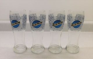Set Of 4 Blue Moon Pilsner Beer Glasses Clear Glass/blue Design