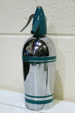 Vintage Retro Sparklets Soda Syphon In Chrome With Green Rings - 250