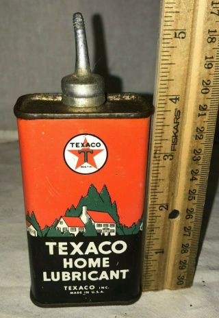 Antique Texaco Home Lubricant Tin Litho Handy Oiler Square Can Vintage Gas Oil