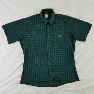 Vintage John Deere Uniform Shirt Protexall Green Snap Buttons Size Large