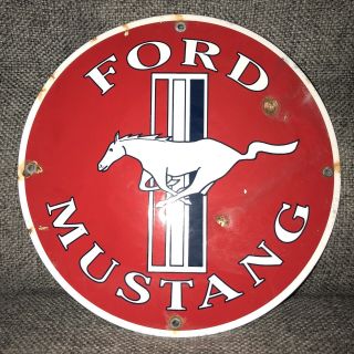 Vintage Porcelain Ford Mustang Cars Dealership Sign Service Station Oil Gas