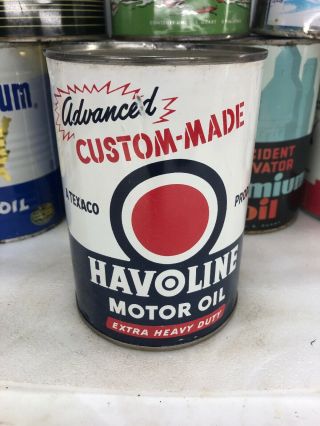 Vintage Quart Havoline Advanced Texas Company Metal Motor Oil Can
