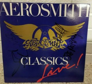 Aerosmith Autograph 4/5 Orig Members Steven Tyler Joe Perry - Classics Live Lp
