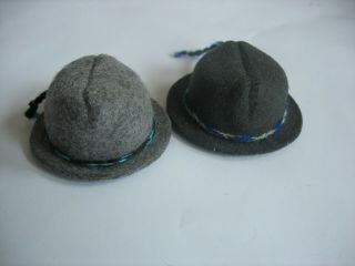 Vtg Set 2 Miniature Felt Hats Salesman Sample Gift Certificate Doll Gray Grey