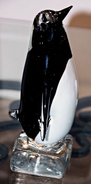 Crystal Glass Penguin On Ice Art Glass Figurine