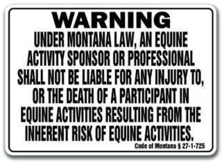 Montana Equine Sign Activity Liability Warning Statute Horse Farm Barn Stable