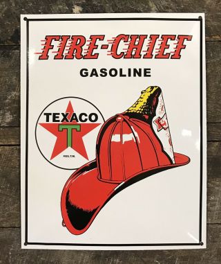 Texaco Fire Chief Gasoline Vintage - Style Porcelain Metal Sign,  16” X 13”
