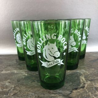 Set Of 2 Green Rolling Rock Extra Pale Premium Large Beer Glasses Cond